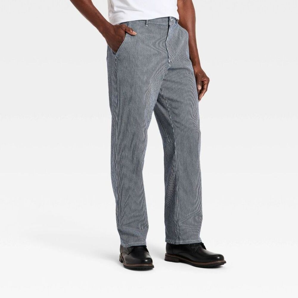Men's Straight Fit Striped Pants - Goodfellow & Co Gray S